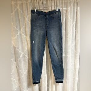 Spanx Ankle Skinny Jeans Womens Size Large Pull On High Rise Frayed Medium Wash